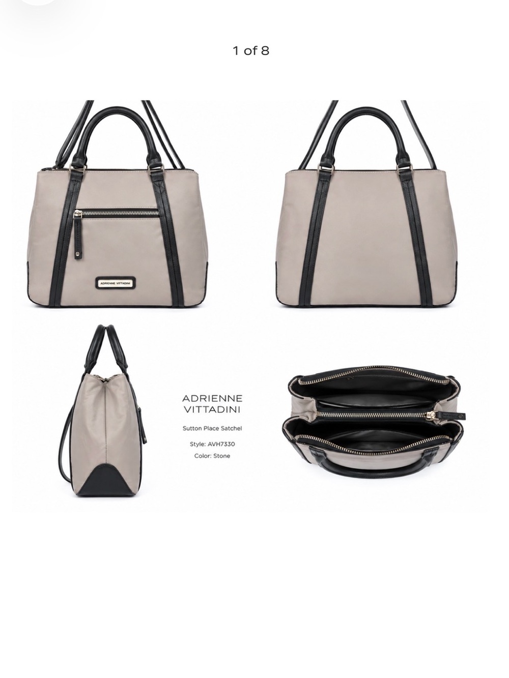 Adrienne Vittadini Stone and Black Sutton Place Satchel
